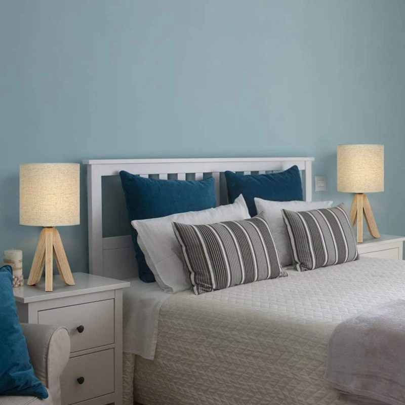 

Creative Cloth Wooden Tripod Nightstand Lamp,Small Table Lamp for Bedroom, Living Room, Office, with Fabric Linen Shade