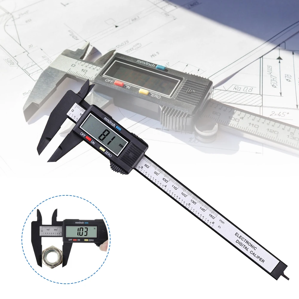 

150mm 6 Inch Electronic Plastic Digital Caliper Carbon Fiber Vernier Caliper Gauge Micrometer Digital Ruler Measuring Tool