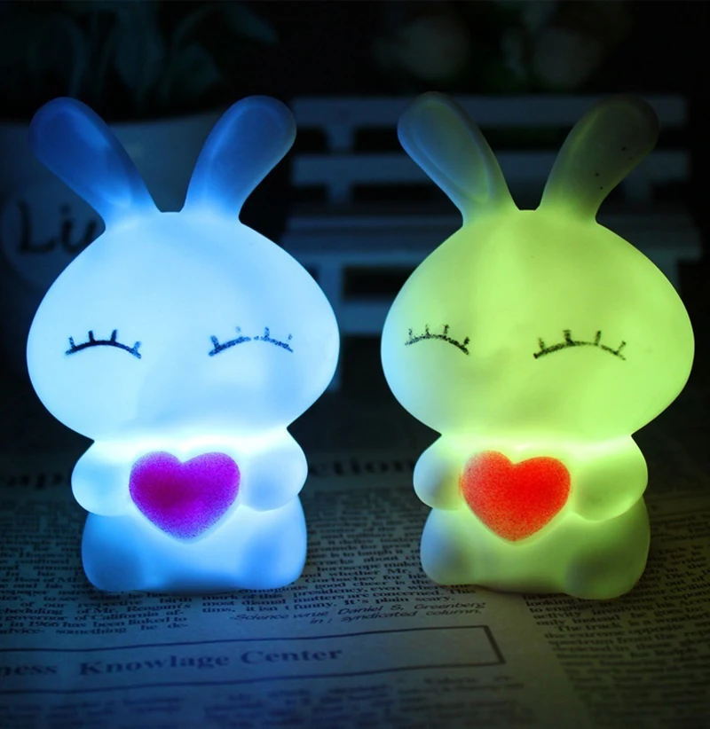 Cartoon Rabbit LED Night Light For Children Gift Color Changing Lamp Home Bedroom Wedding Party Decoration 1PC | Освещение