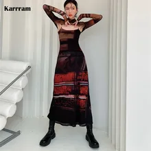Karrram – robe longue en maille à manches longues pour femmes, 2 pièces, style Punk, col roulé, Midi, moulante, vêtement de créateur de mode  (1)