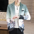 Мужской Блейзер в британском стиле, облегающий пиджак с винтажным принтом для вечерние НКИ, клуба, сцены, официального костюма, уличная одежда, осень 2021