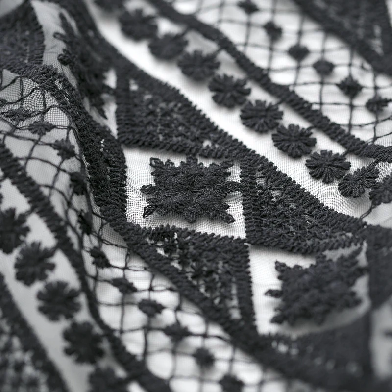 

Soft net yarn lace black striped lattice embroidery lace fabric dress skirt fabric tablecloth background handmade diy cloth