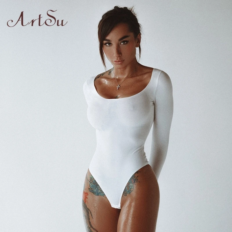 Женский хлопковый комбинезон ArtSu однотонный Повседневный Облегающий с длинными