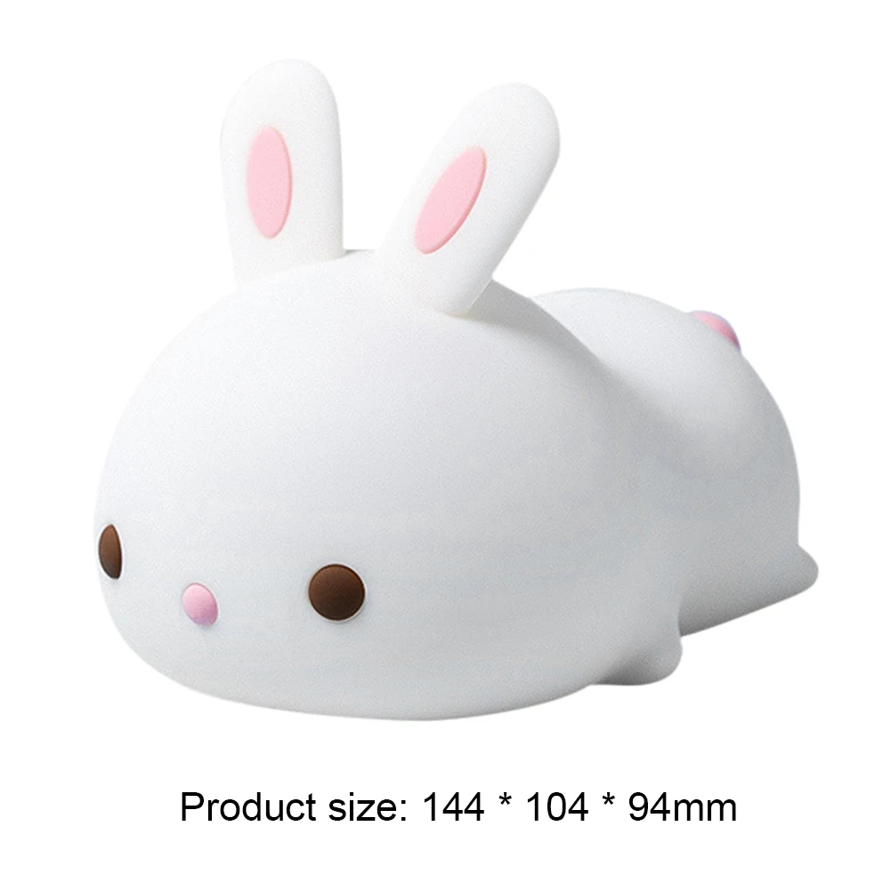 

Silicone Rabbit Night Light Bunny Rechargeable Children Bedside Lamp Colorful Pat Light Color Changing Bright Nightlight Lamp