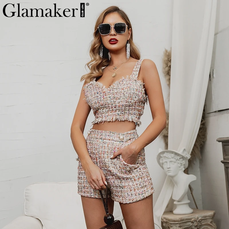 Glamaker твидовый короткий Блейзер с люрексом, Женский Осенний офисный блейзер из трех частей, элегантный зимний сексуальный пиджак с расклешенными рукавами, верхняя одежда