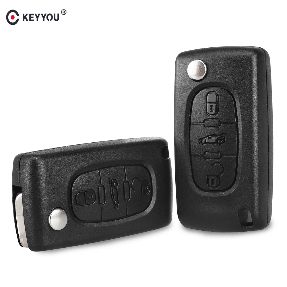 KEYYOU Flip Folding Remote Key Shell Case For Peugeot 207 208 307 308 408 3 Buttons Fob Car Key Cover With HU83/VA2 Blade