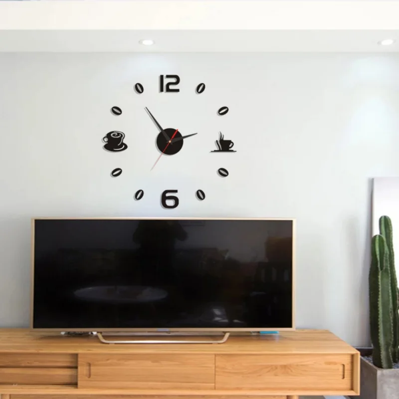 Наклейки/современный 3D сделай сам кофе зеркальная поверхность настенные часы