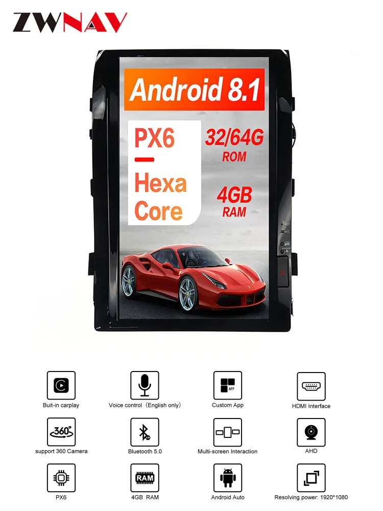 Android 9,0 16 дюймов Tesla стиль автомобиля нет dvd-плеер gps навигация для TOYOTA LAND CRUISER LC200 08-15 головное устройство мультимедийный плеер
