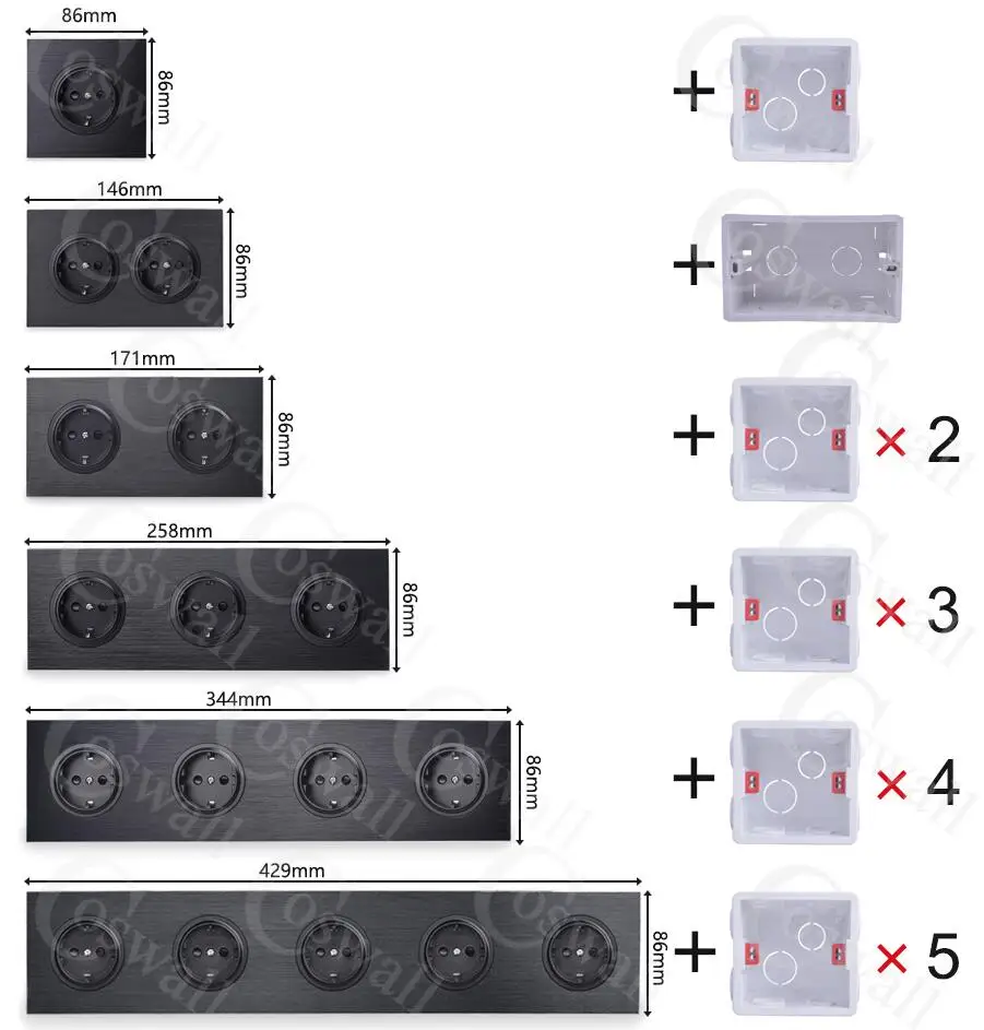 coswall r12 silver grey gray aluminum panel wall switch eu french socket usb charger tv rj45 cat6 modules diy free combination free global shipping