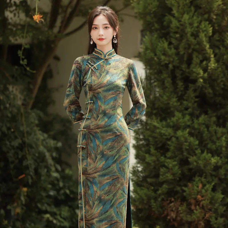 

Традиционное классическое платье-Ципао, пикантное облегающее китайское платье с принтом, женское восточное платье со стоячим воротником, Д...