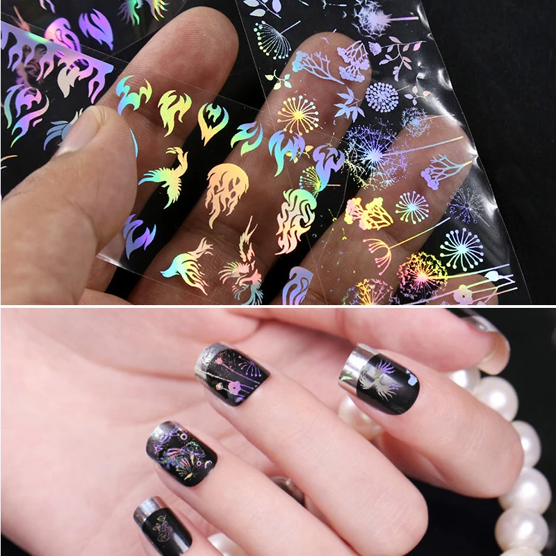 4*100 см/рулон Голографическая фольга для ногтей пламя Одуванчик панда бамбук