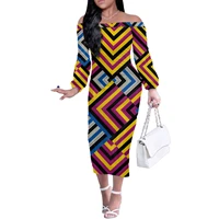 high quality womens 2021 dresses polyester female casual elegant dresses long sleeve vintage african styles printed