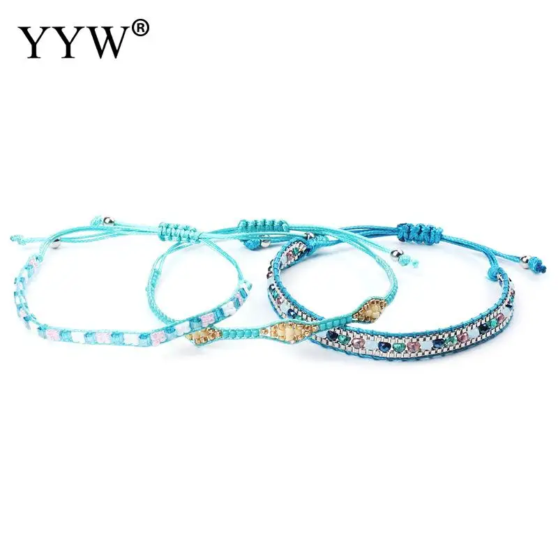 3 шт./компл. винтажный женский синий нейлоновый браслет с разноцветными бусинами