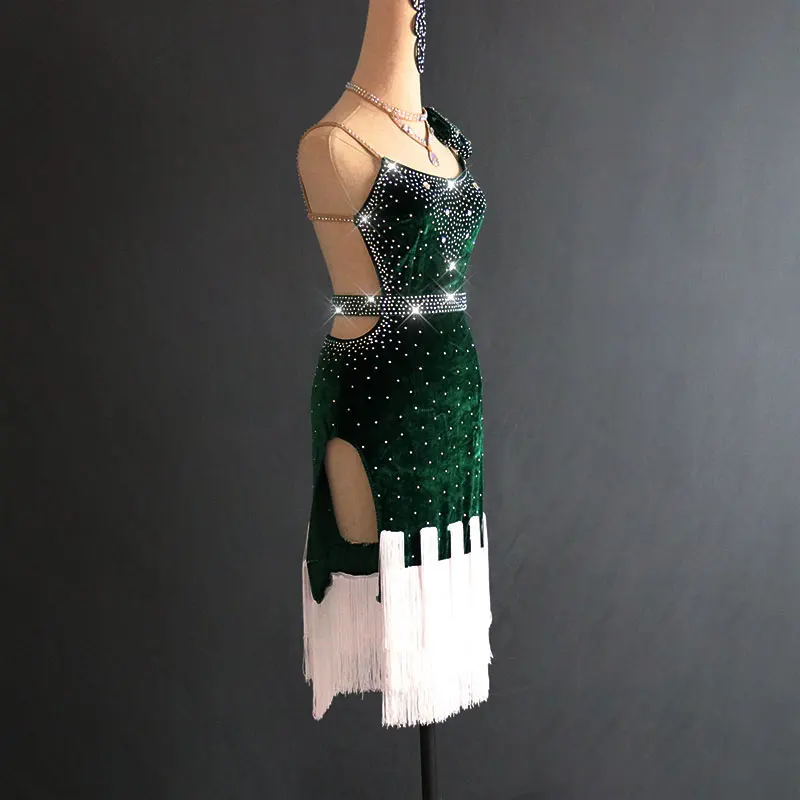 Латинское танцевальное платье для женщин Rhinestone Fringe Dress Stage Competition Латинские