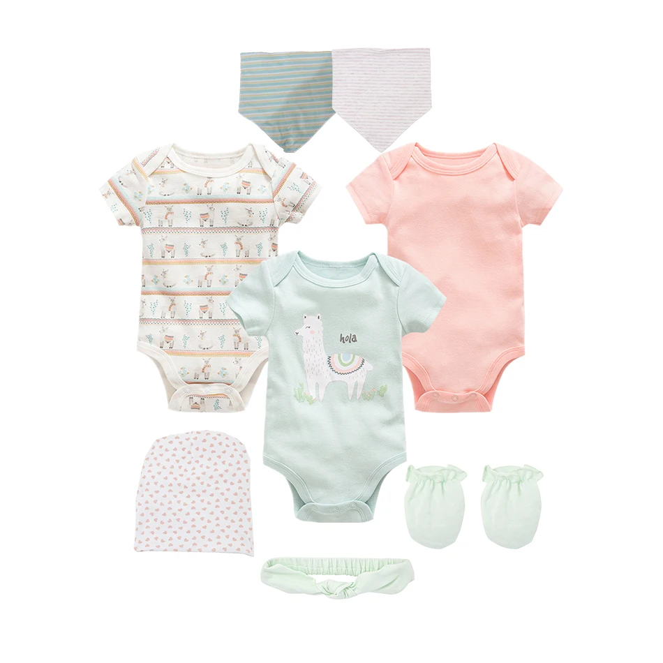 8PCS Baby Boy Bodysuit Clothes Set Newborn Baby Jumpsuit roupa infantil Clothing Set with Baby Caps Bibs Gloves Gifts - Цвет: CHY2289