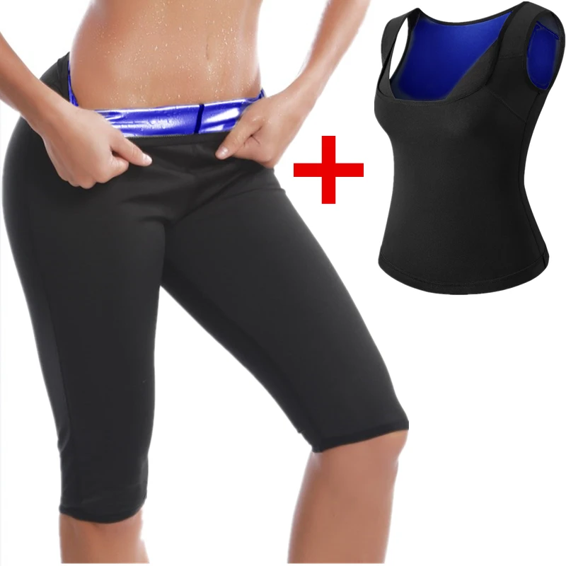 

Hot Body Sauna Pants Sweat Slimming Vest Shirt Waist Trainer Body Shaper Sweat Suit Sets Workout Short Control Panty Shapewear