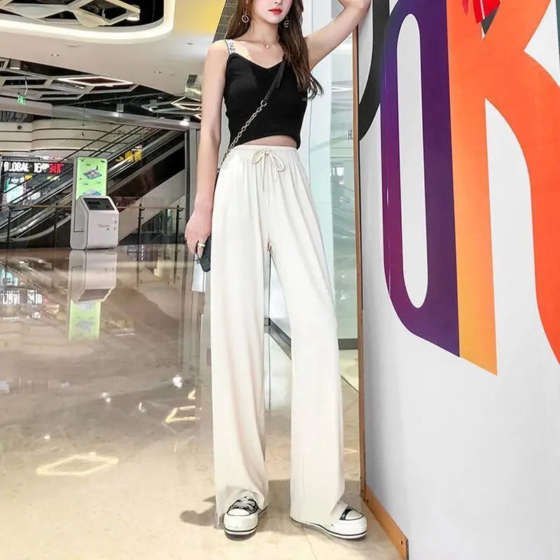 

Buy one get one free ice silk wide leg pants women's summer thin high waist loose floor dragging casual pants student small