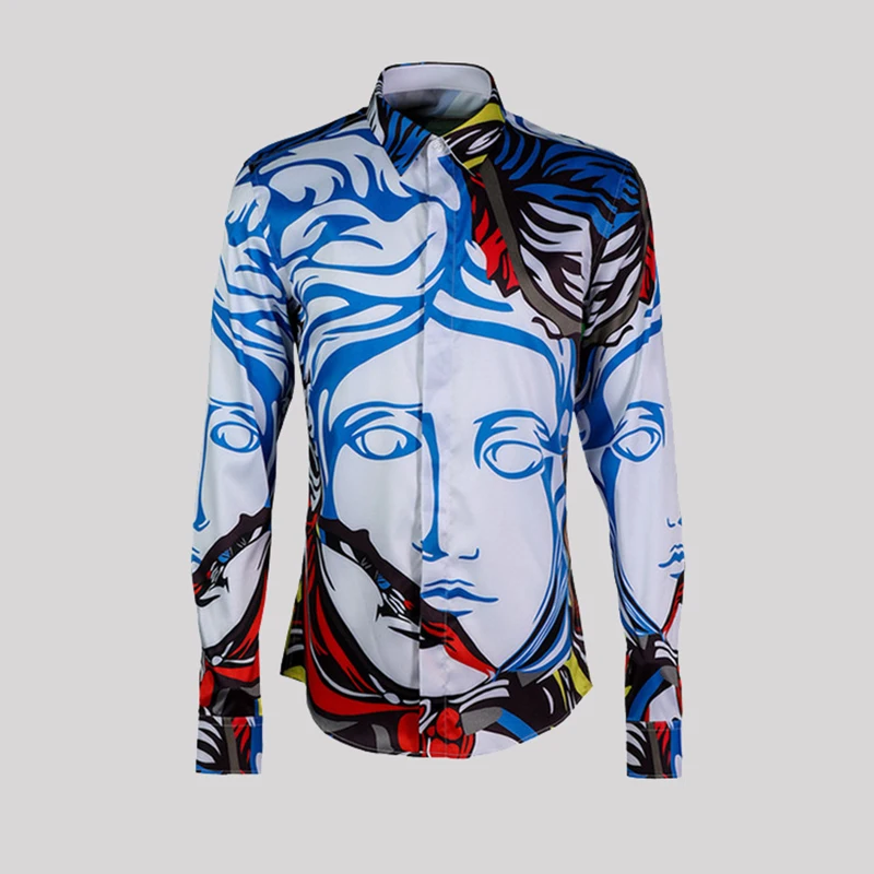 3D живописи тушью Medusa мужские рубашки с длинным рукавом модные принты героями из