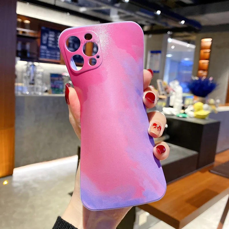 

For iPhone 11 12 Pro Max X XR XS Max 7 8 Plus Liquid Silicone Luxury Square Watercolor Case Painti Colorful Gradient Soft Cover