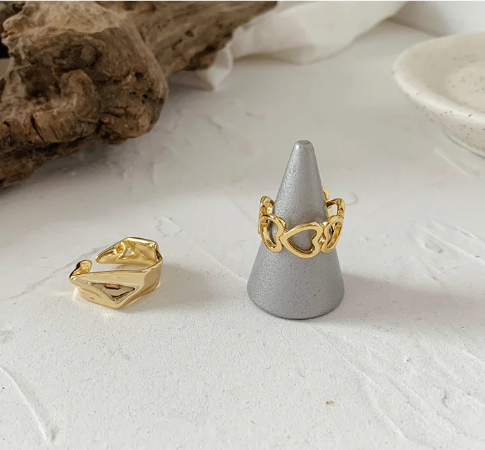 

MEYRROYU 925 Sterling Silver Korean Hollow Geometric Gold Color Open Ring Ladies Couple Wedding Party Jewelry Gift Accessories