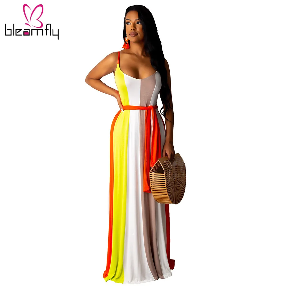 2019 женское летнее новое платье макси без рукавов с Разноцветными полосками