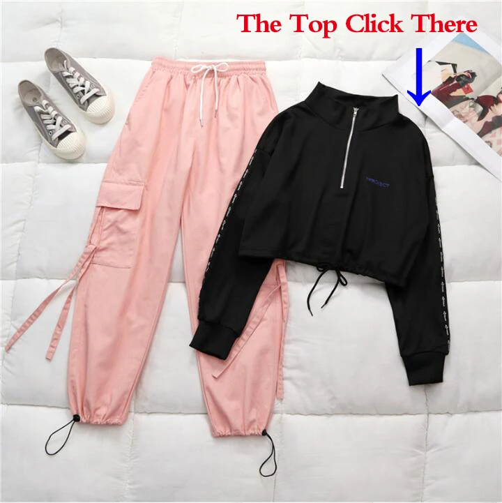 

Casual Sweatpants Women Black High Waist Pocket Trousers Streetwear Womens Joggers Sweatpants Spring Cargo Pants Student Sport