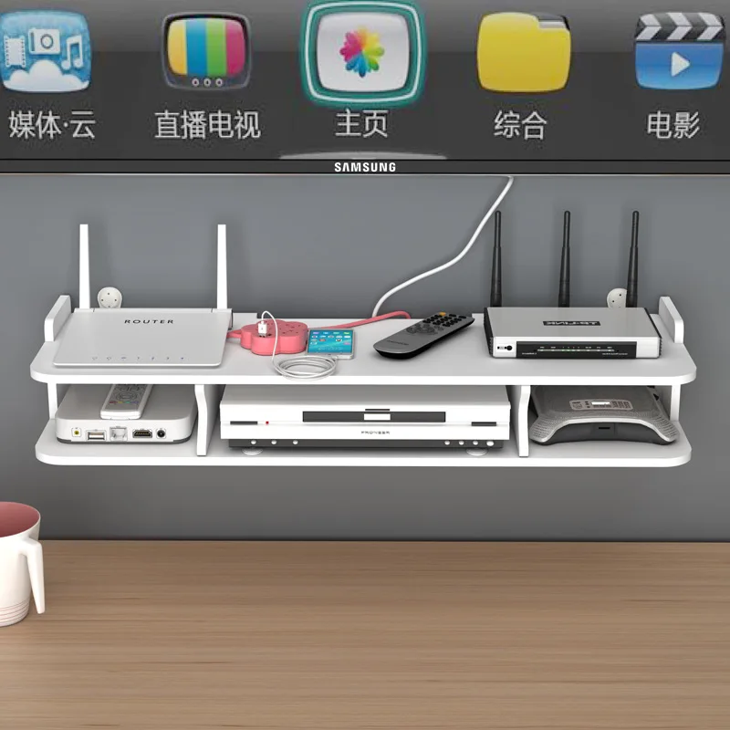 

2021 home living room TV set-top box rack free punch wall hanging router storage rack bedroom decoration