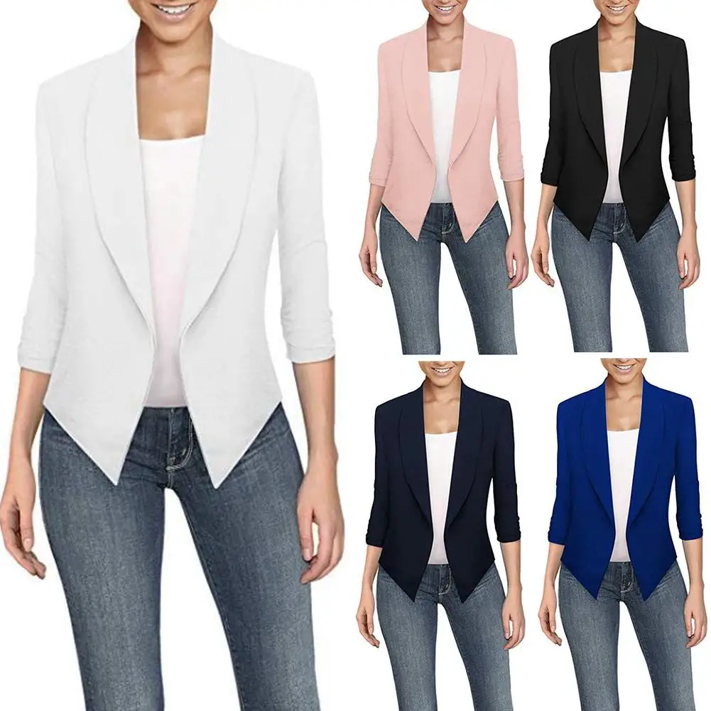 

50% HOT SALESWomen Open Front Solid ColorLong Sleeve Lapel Blazer Irregular Suit Jacket