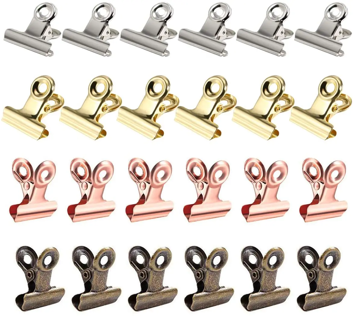 

12 Pack Bulldog Clips with Hole, Paper File Clips with Strong Spring, Small Metal Binder Clips, Seal Clamps for Coffee Tea Food