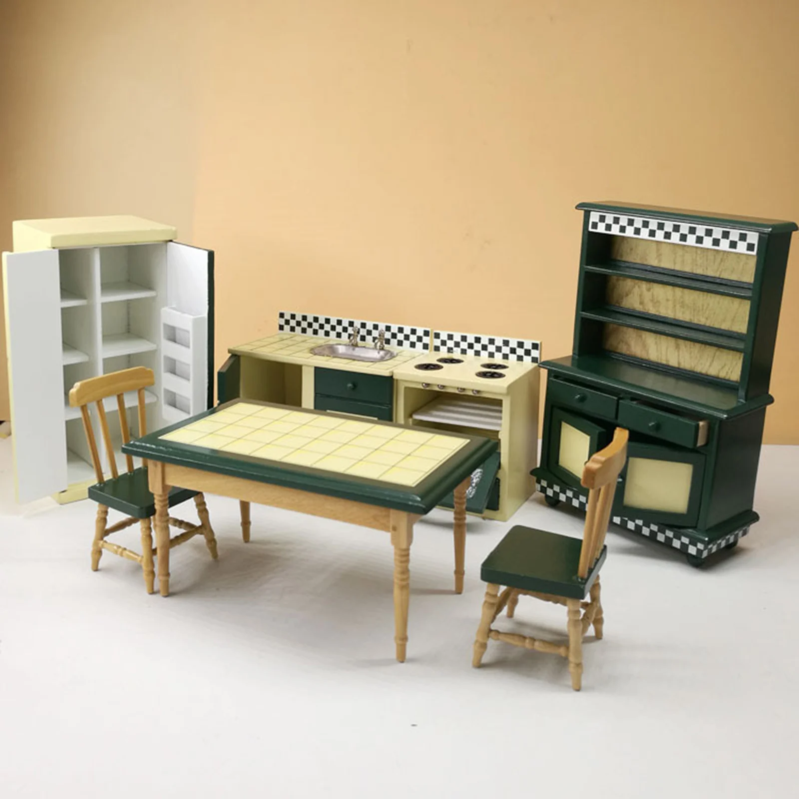 

Dollhouse Kitchen Furniture DIY Set Kit 1:12 Scale Cabinet Accessories