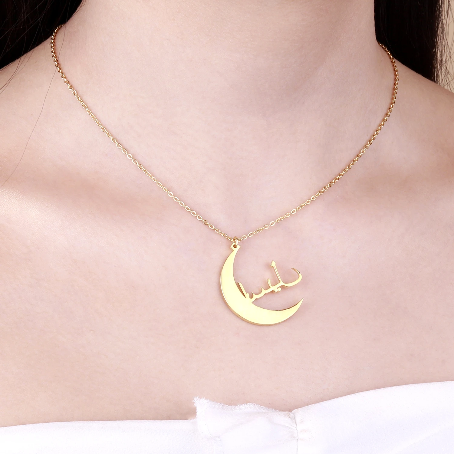 Custom Moon Arabic Name Necklace For Women Jewelry  Creative Stainless Steel Moon Star Name Necklace Pendant Choker Jewelry BFF