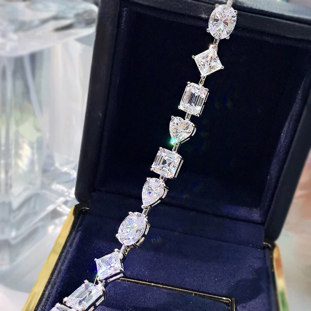 Silver Full High Carbon Diamond Bracelet For Women - Wedding Party Fine Jewelry 3