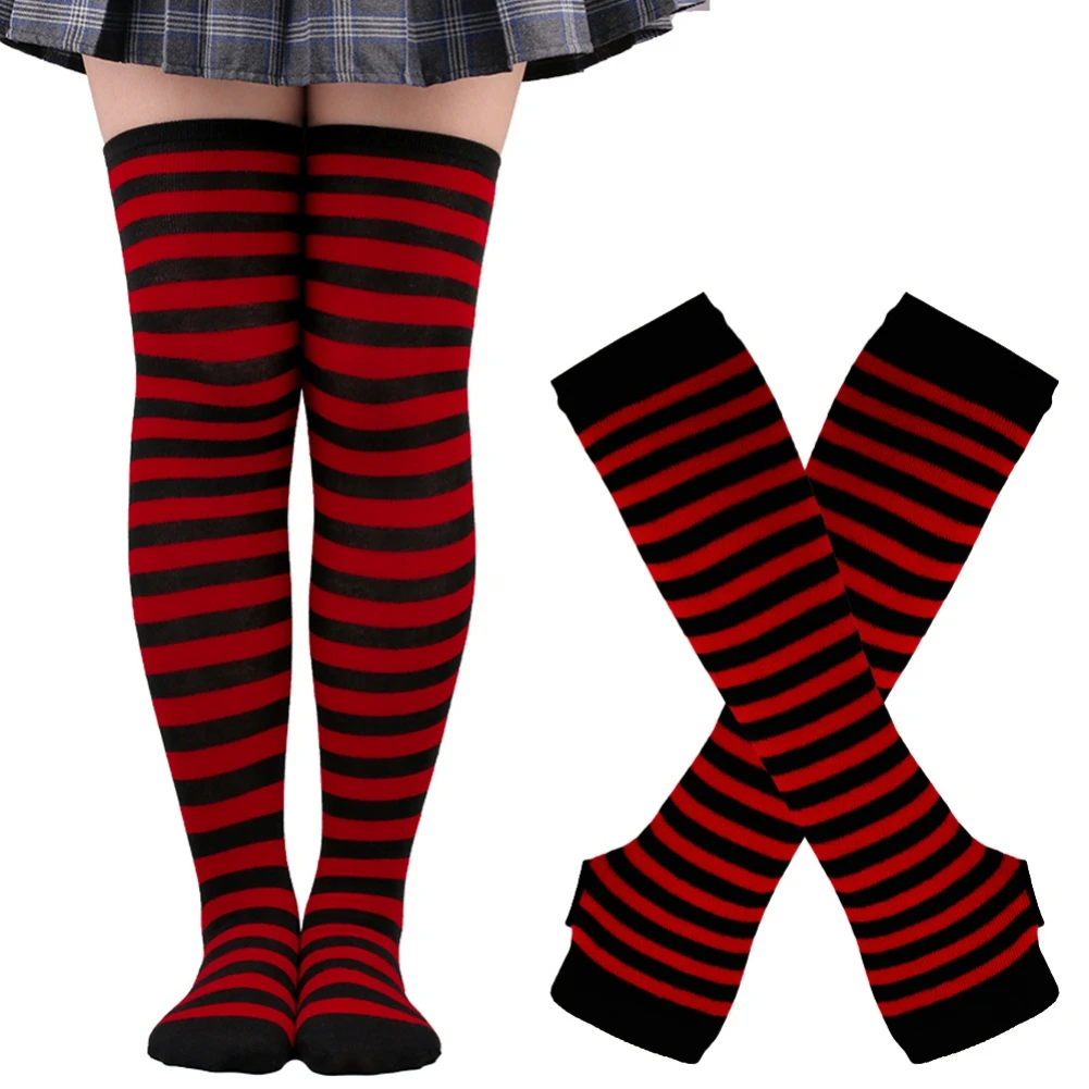

1 Pair Women Over Knee Thigh High Socks Arm Warmer Fingerless Gloves Set Fancy Dress Cosplay Masquerade Party Costume