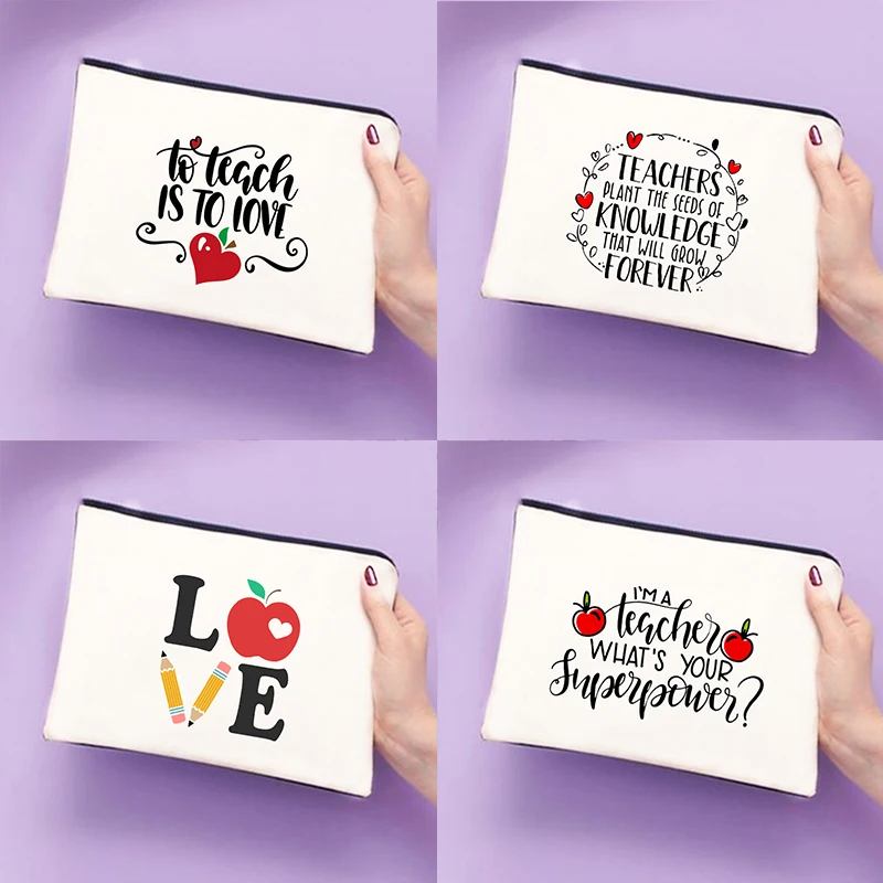 

To Teach To Love Print Makeup Bags Travel Cosmetic Case Female Toiletries Organizer Pencil Storage Pouch Best Gifts for Teacher