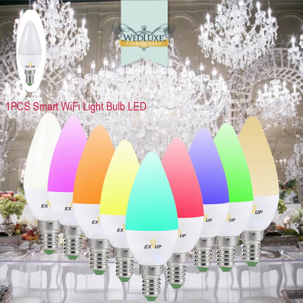 Умная WiFi Светодиодная лампа RGBColor Changing совместима с Amazon Alexa и Google Home Assistant E14 2 28 |