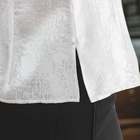 VOA silk 25mm jacquard deep V-neck georgette long sleeve three-dimensional loose-leaf design slim single-breasted shirt B9581
