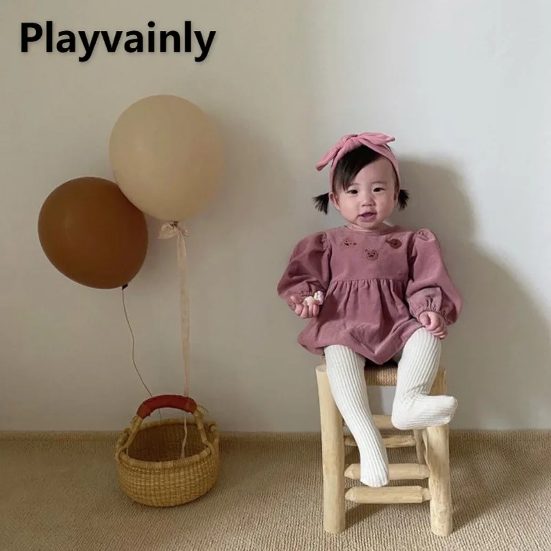 

Wholesale 2021 New Baby Romper Girl bear embroidery Long Sleeve corduroy Romper Newborn Baby Clothes 0-2Y E9102