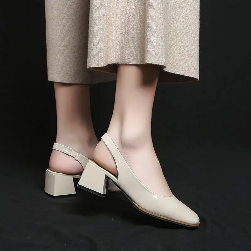 

Women Pumps Elastic Heel PU Leather Upper Comfortable Round Head Slip-on Beige White 2021 Casual Cute Slippers Ladies Shoes