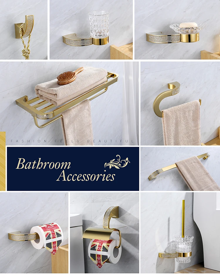 Европейский роскошный хрустальный Золотой набор аксессуаров для ванной комнаты