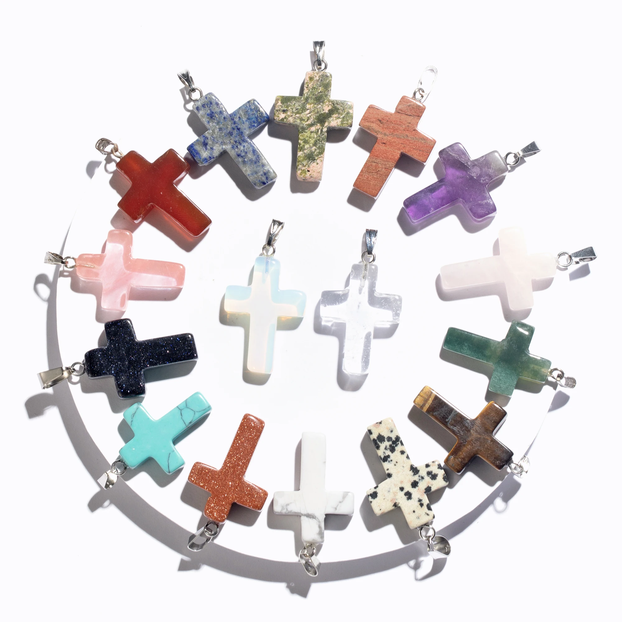 ASHMITA натуральный кварцевый каменный крест кулон ожерелье женщины мужчины