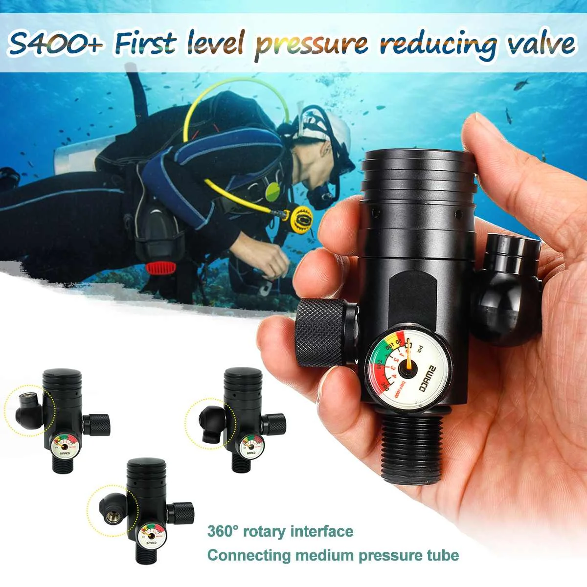 SMACO 3000PSI 1000 мл портативный Дайвинг резерв Воздушный бак кислородный цилиндр респиратор адаптер первый уровень давление редуктор клапан