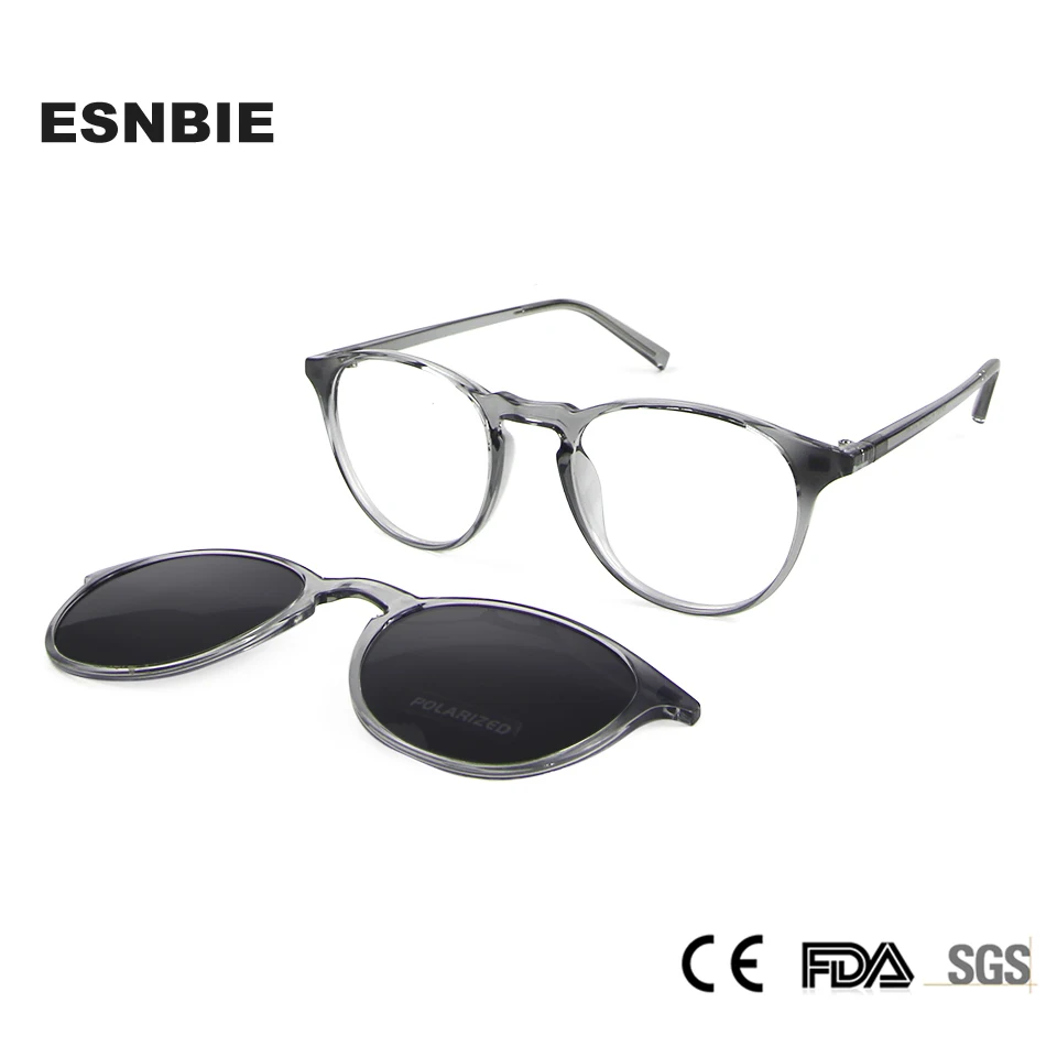 Солнцезащитные очки женские прозрачные серые круглые с магнитной поляризацией