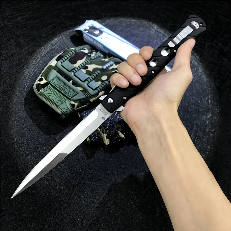 Cuchillo plegable de acero frío 26SXP Ti Li te XL 6, espada de Stiletto, hoja lisa de satén, mango negro ZyEx para exteriores, cuchillos tácticos de acampada