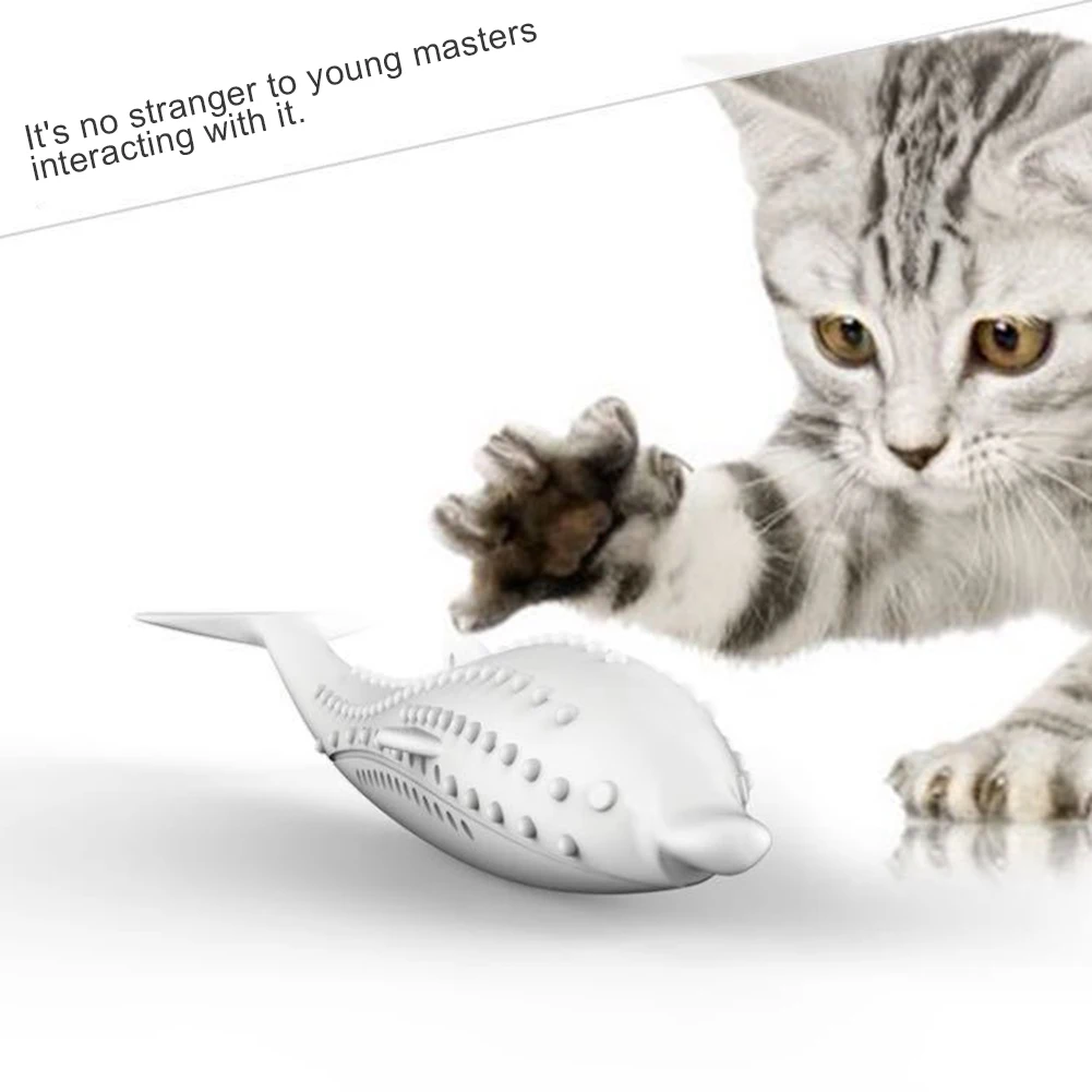 

Silicone Fish Shape Cat Toothbrush Teething Toy with Catnip Pet Toys HFing