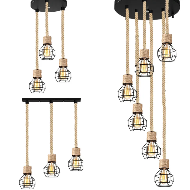 Подвесной светильник в стиле ретро индустриальная веревка из пеньковой веревки