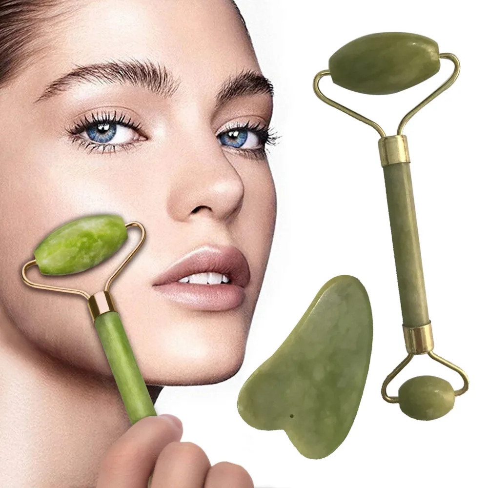 

Double Green Jade Roller Facial Roller Face Massager Slimming Face Lift Massager Quartz Stone Neck Massage Tool#p30