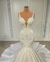 sexy spaghetti straps sweetheart mermaid wedding dresses for women 2022 bride beaded embroidery white lace wedding gowns