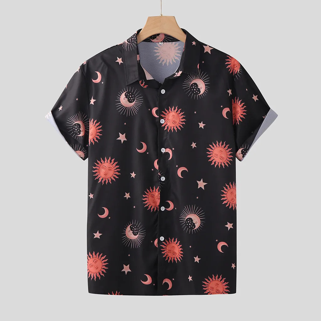 

2021 Summer Printed Hawaiian Shirt Men Turn-down Collar Short Sleeve Tops Casual Shirts Chemise Homme Beach Blouse Camisas