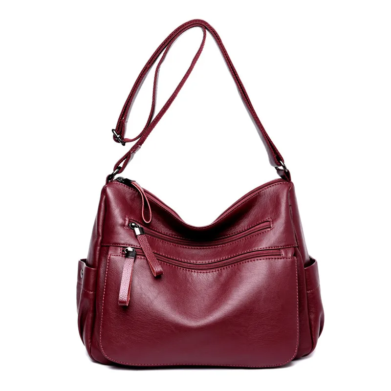 RED WINE Много карманов большие сумки через плечо для женщин Sac A основной Femme роскошные кожаные сумки женские сумки дизайнерские сумки высокого качества - Цвет: RED WINE