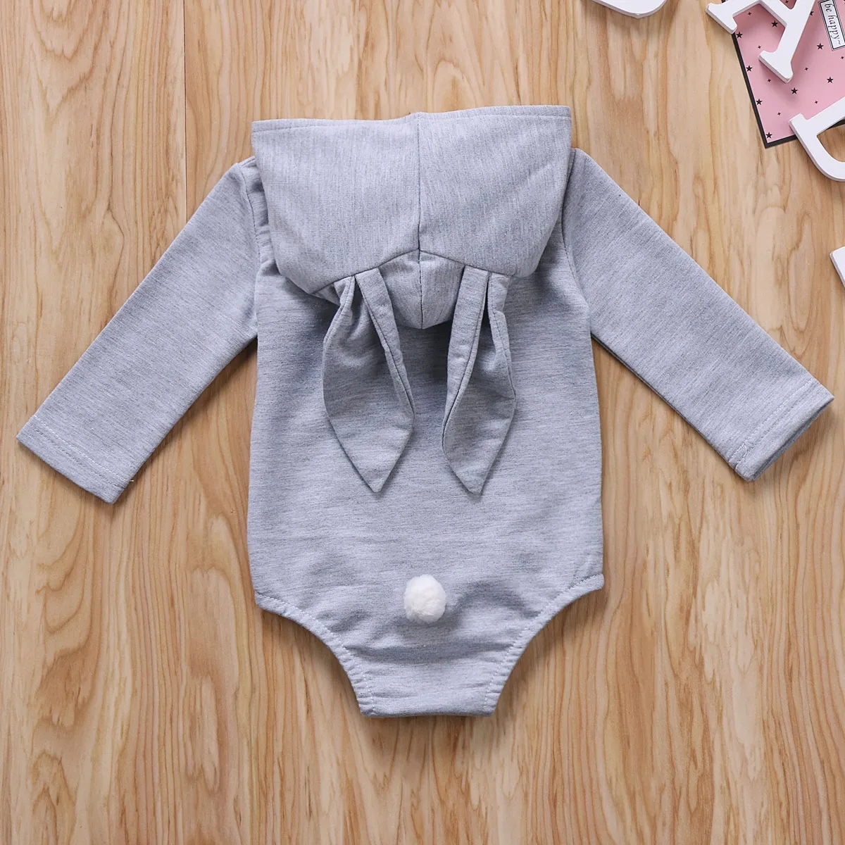 

2 Colors Newborn Baby Toddlers Girl Boy Long Sleeve Cute Bunny Hooded Bodysuits Outfits Sweet Babies Casual Bodysuits for 0-24M